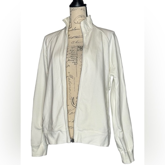 GAP off white stretch zipper front jacket sweatshirt with pockets size large EUC - Picture 2 of 9